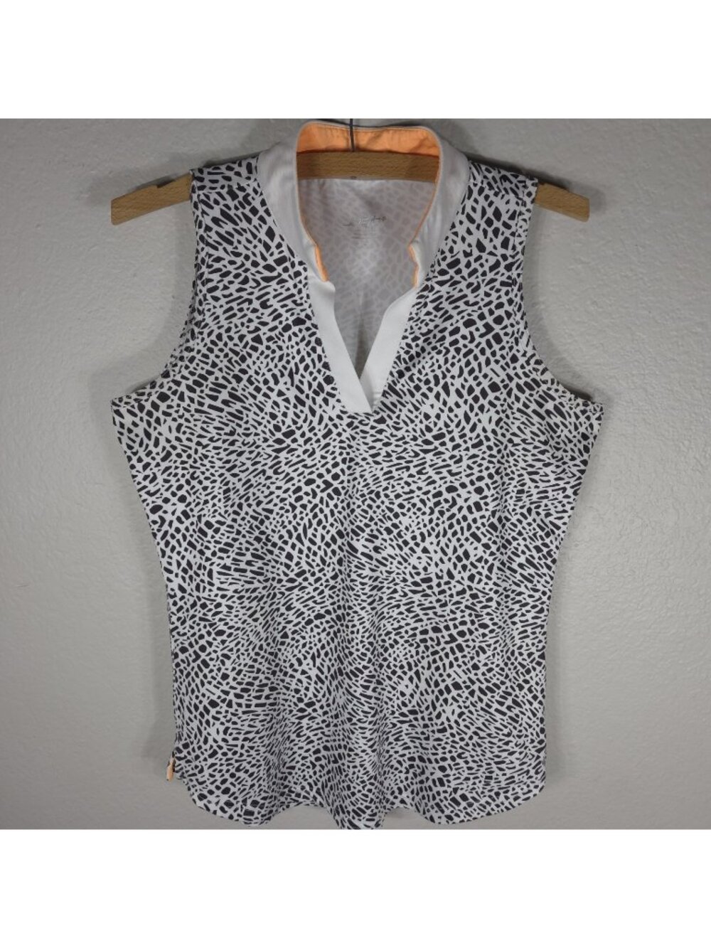 Jofit Golf Shirt Womens Animal Print Sleeveless V-Neck Polo Size S White